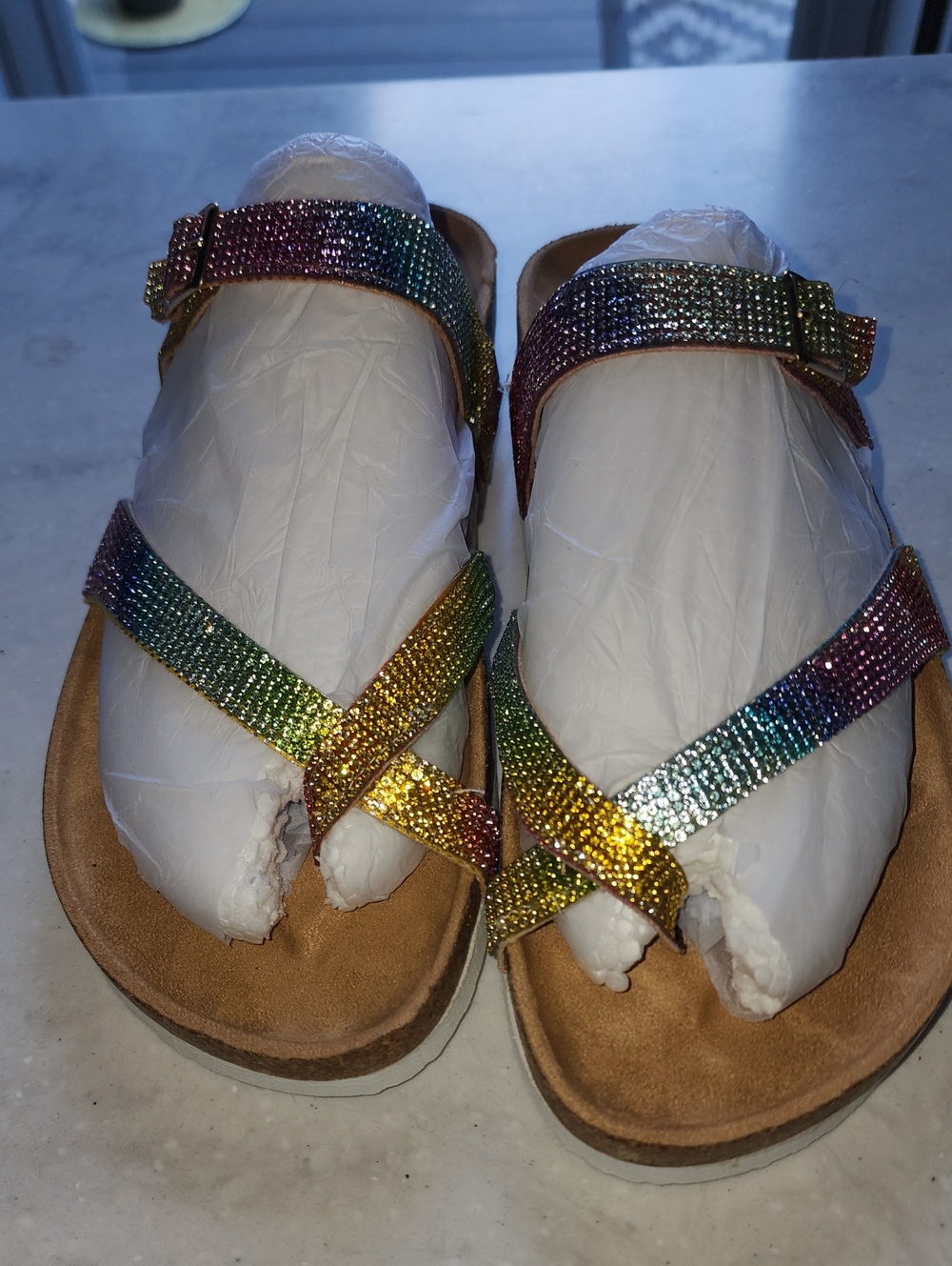 Mata Shoes Size 9 Rainbow Crystal Cross-Strap Sandals